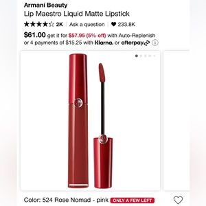 Armani Beauty Lip Maestro Liquid Matte Lipstick 524 Rose Nomad
